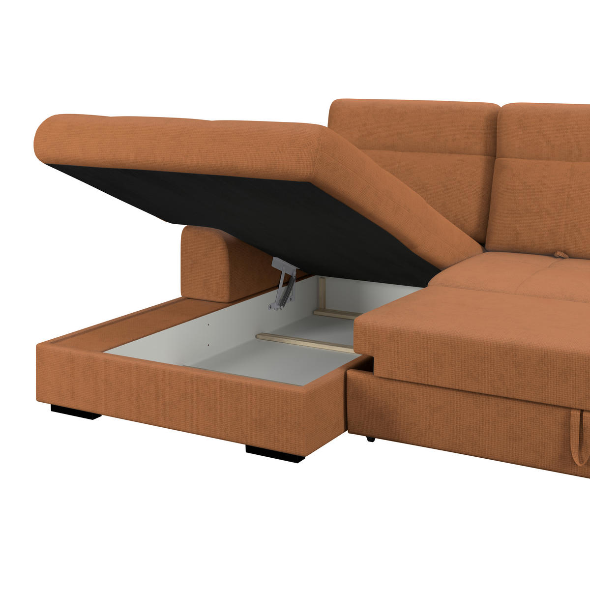 ECKSOFA Terracotta Chenille Rücken echt, Kopfteilverstellung  - Terracotta/Schwarz, KONVENTIONELL, Holz/Textil (203/286cm) - MID.YOU