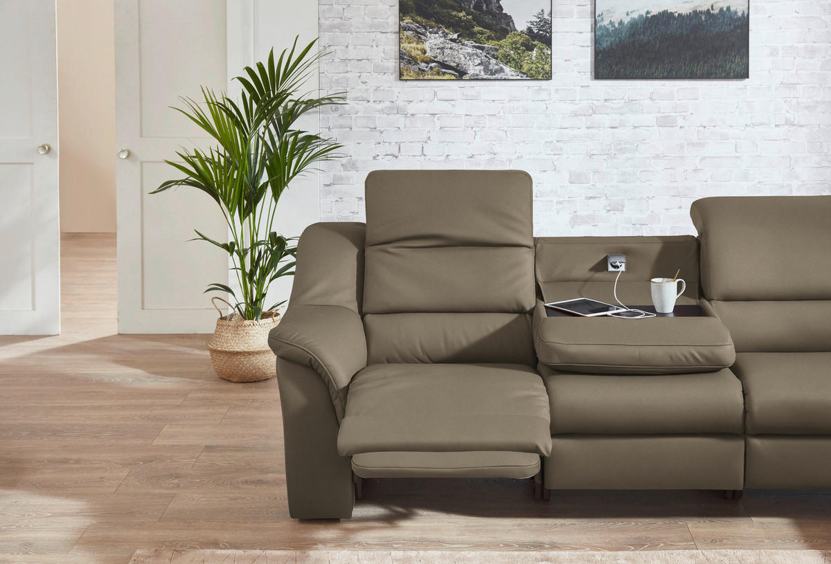 ECKSOFA  in Echtleder Greige  324/260 cm  - Chromfarben/Greige, KONVENTIONELL, Leder/Kunststoff (324/260cm) - Cantus