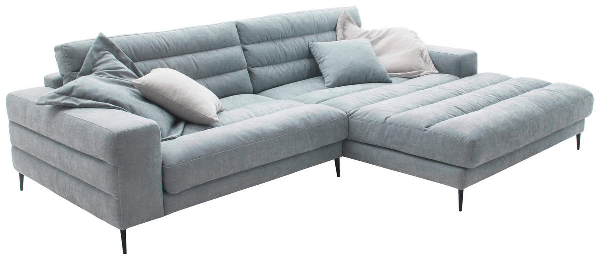 ECKSOFA in Flachgewebe Hellblau  - Schwarz/Hellblau, Design, Textil/Metall (296/207cm) - Dieter Knoll
