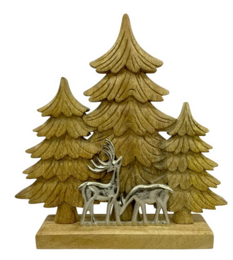 DEKOBAUM - Silberfarben/Braun, Natur, Holz/Metall (26/28/5cm) - X-Mas