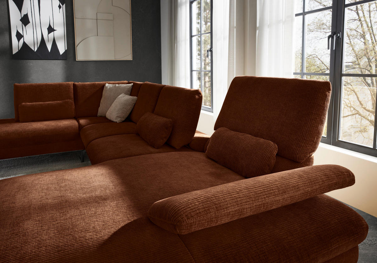 WOHNLANDSCHAFT in Webstoff Rostfarben  - Rostfarben/Schwarz, Design, Textil/Metall (208/354/157cm) - Dieter Knoll