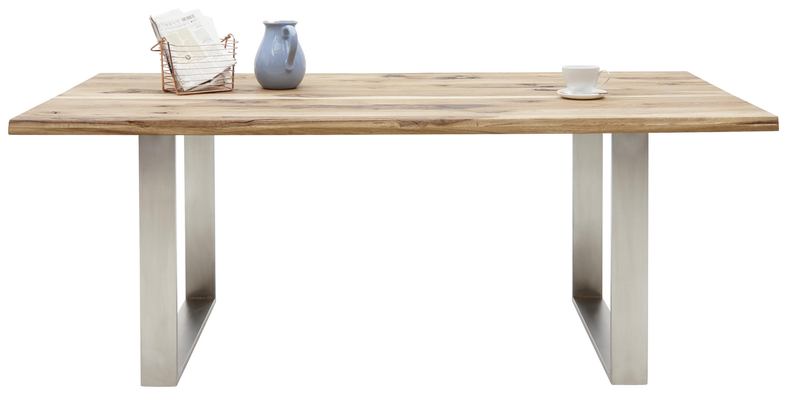 ESSTISCH Eiche massiv rechteckig Eichefarben, Edelstahlfarben  - Edelstahlfarben/Eichefarben, Natur, Holz/Metall (220/100/77cm) - MID.YOU