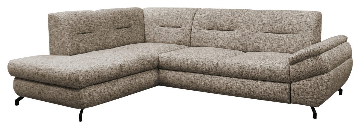 ECKSOFA in Struktur, Plüsch Hellbraun  - Hellbraun/Schwarz, Design, Textil/Metall (201/274cm) - MID.YOU