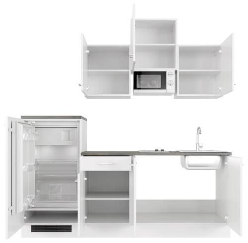 KÜCHENBLOCK 210 cm in Weiß - Graubraun/Alufarben, MODERN, Holzwerkstoff/Kunststoff (210cm) - FlexWell