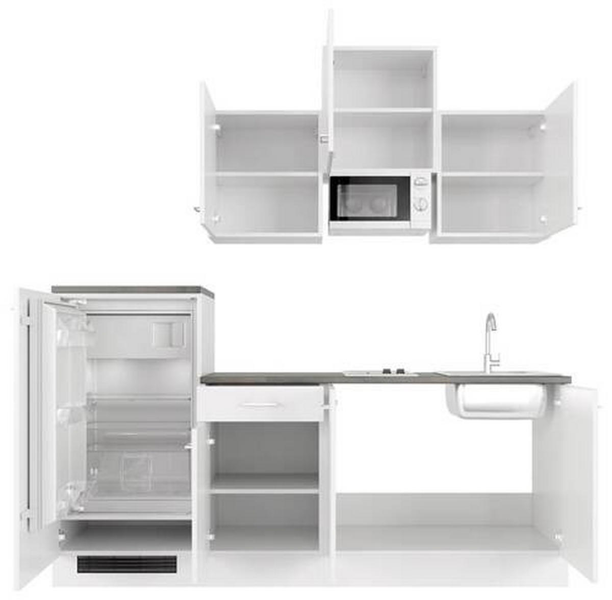 KÜCHENBLOCK 210 cm   in Weiß  - Graubraun/Alufarben, MODERN, Holzwerkstoff/Kunststoff (210cm) - FlexWell