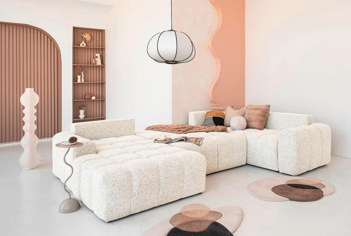 WOHNLANDSCHAFT Beige  - Beige/Schwarz, Design, Kunststoff/Textil (184/333/213cm) - MID.YOU