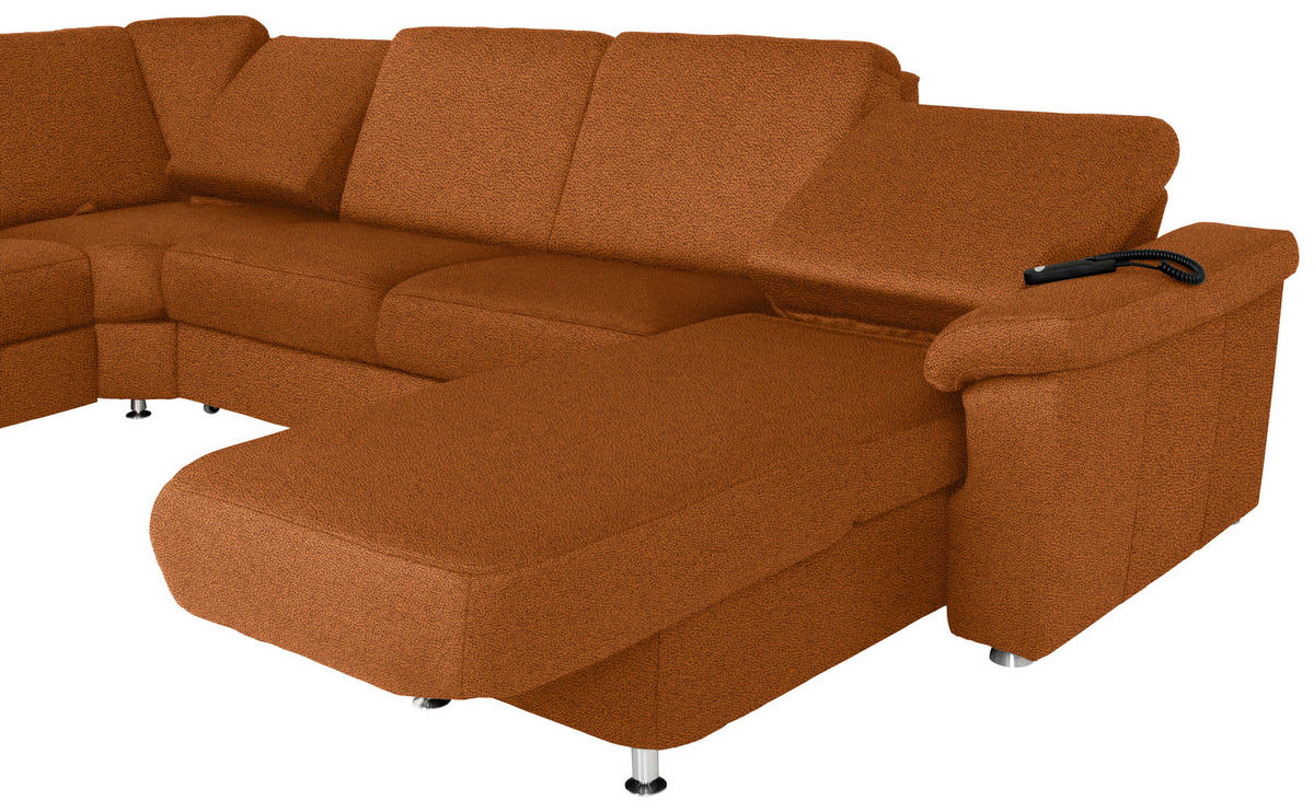 WOHNLANDSCHAFT Cognac Flachgewebe  - Chromfarben/Cognac, KONVENTIONELL, Textil/Metall (240/336/163cm) - Beldomo System