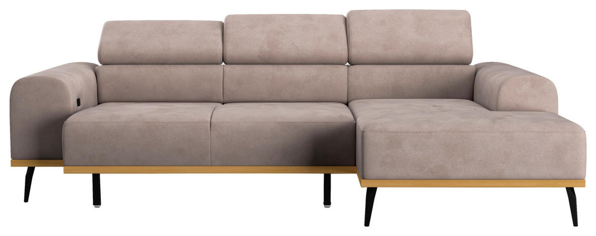 ECKSOFA Sandfarben Mikrofaser  - Sandfarben/Schwarz, KONVENTIONELL, Textil/Metall (244/157cm) - Cotta