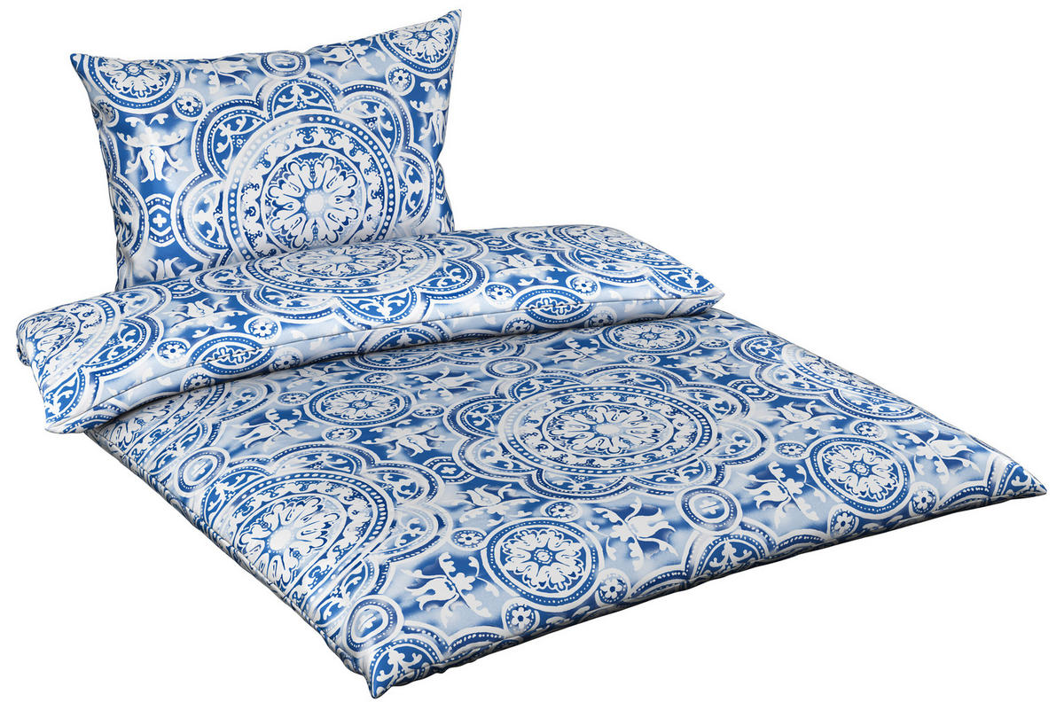POSTELJINA PORTO 140/200 cm saten bela, tamnoplava  - bela/tamnoplava, Konvencionalno, tekstil (140/200cm) - Esposa