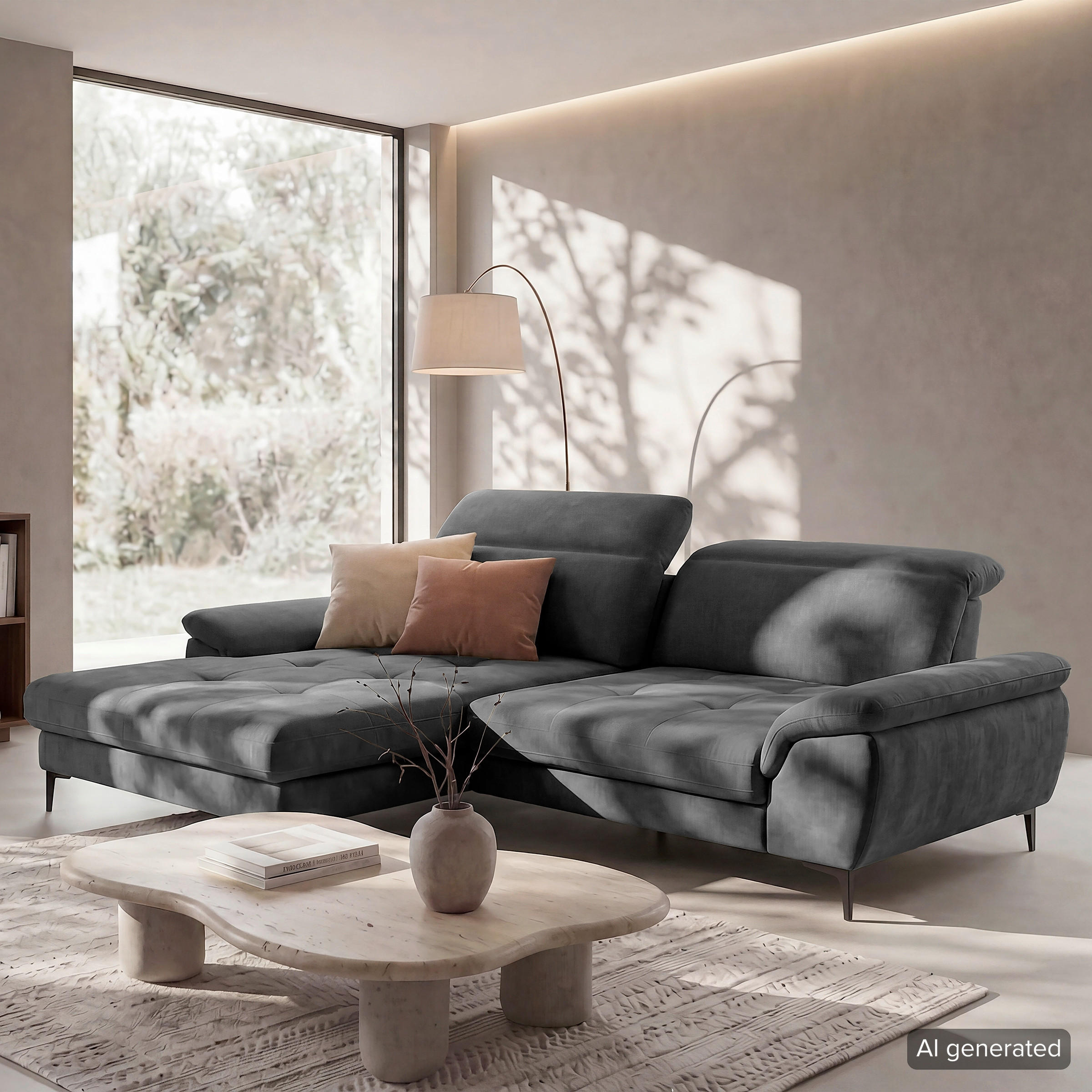 ECKSOFA PRADO Schwarz Webstoff Bettkasten, Kopfteilverstellung, Sitztiefenverstellung  - Schwarz, Design, Textil/Metall (195/268cm) - Livetastic