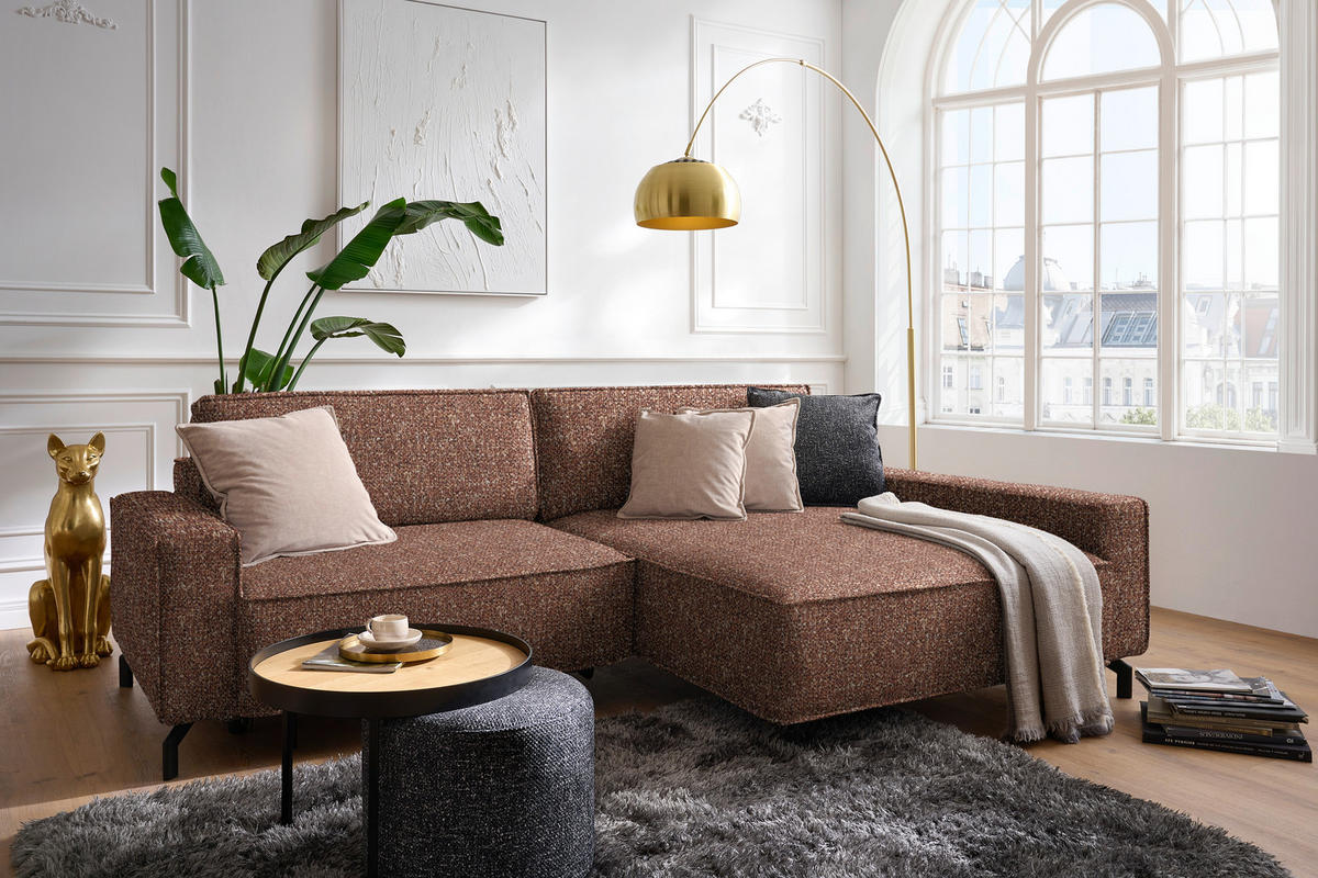 ECKSOFA  in Mikrofaser Terracotta  246/164 cm  - Terracotta/Schwarz, Design, Textil (246/164cm) - Sedda