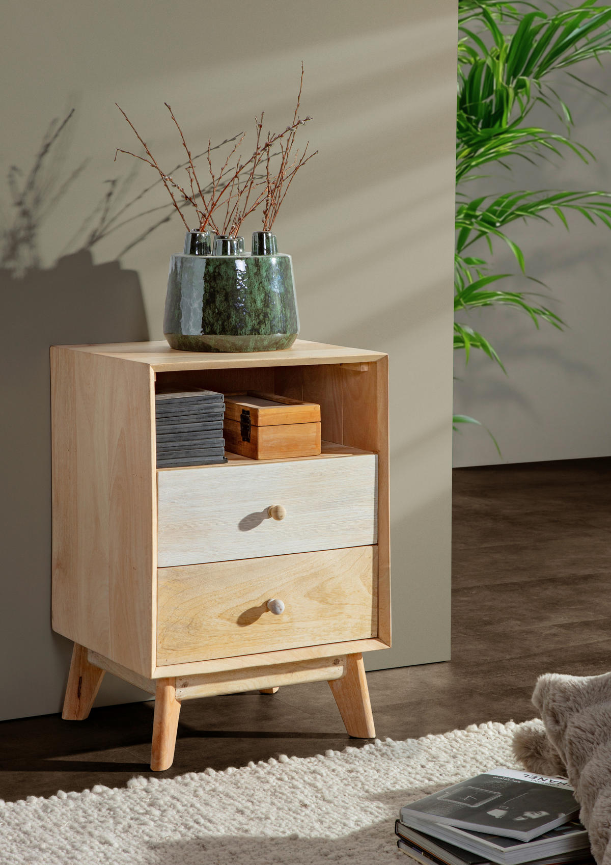 NACHTSCHRANK 45/65/40 cm Mangoholz massiv  - Naturfarben/Weiß, Design, Holz (45/65/40cm) - Landscape