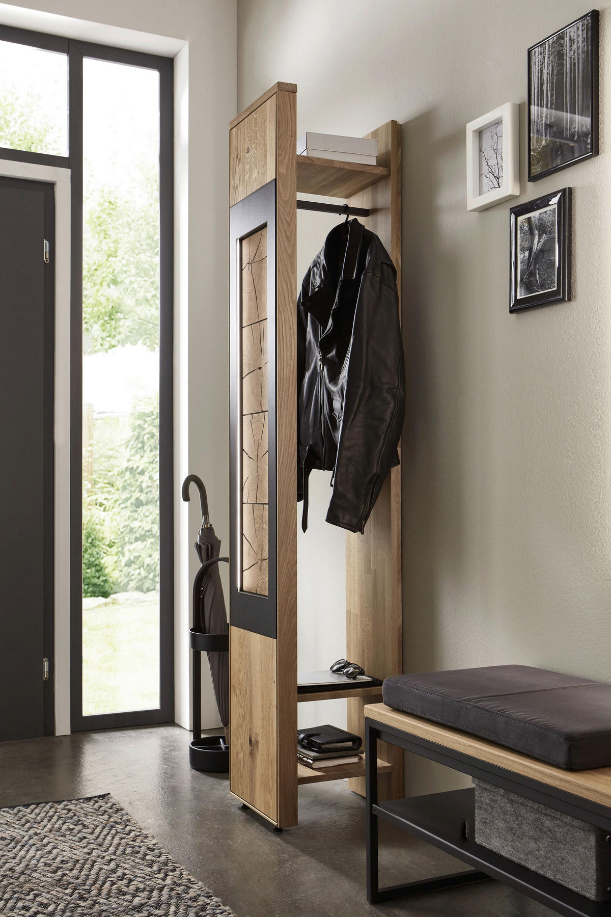GARDEROBE  in 168,9/195,6/41 cm  - Eichefarben/Schwarz, Design, Glas/Holz (168,9/195,6/41cm) - Valdera
