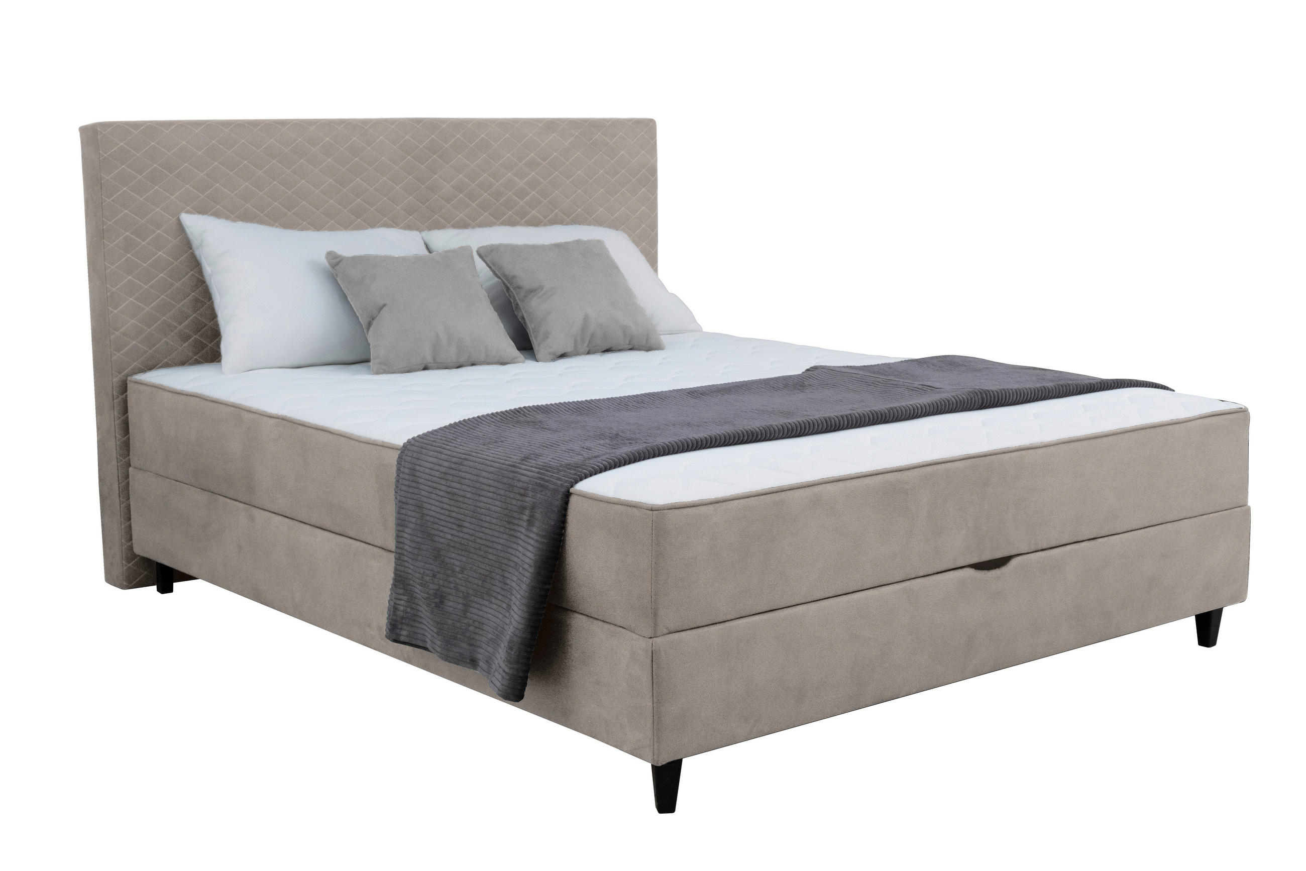 BOXBETT 120/200 cm,  in Taupe, Matratze, Bettkasten, H4 = sehr fest  - Taupe/Schwarz, KONVENTIONELL, Kunststoff/Textil (120/200cm) - Boxxx