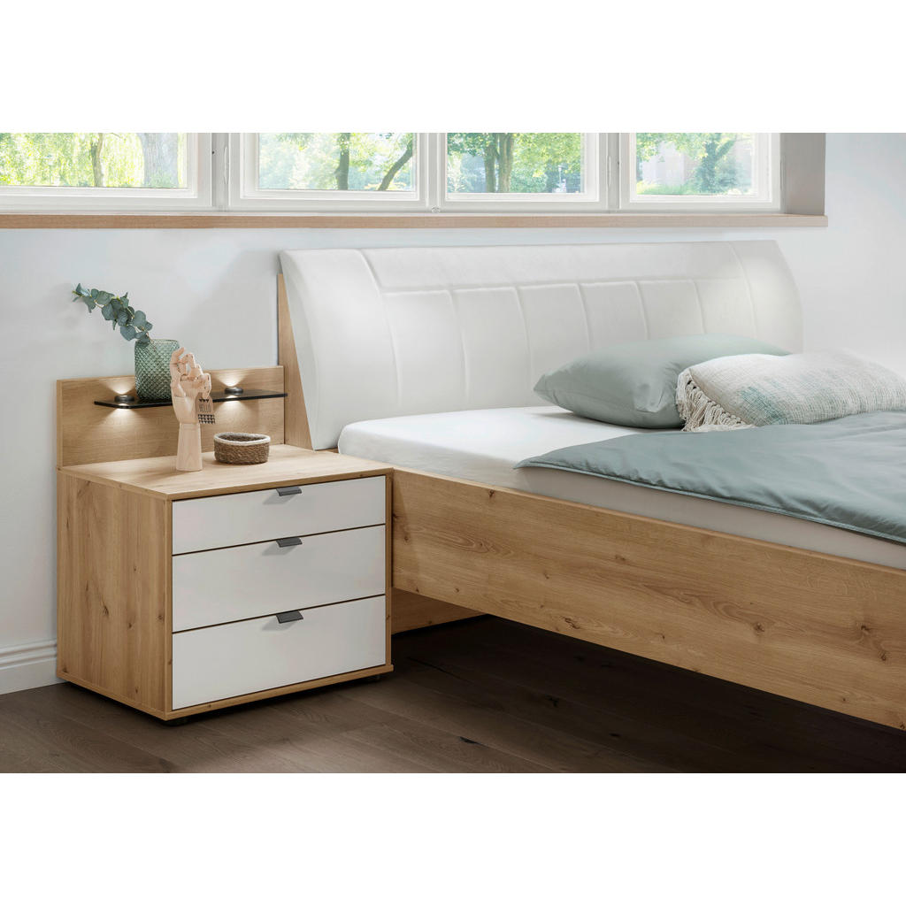 Thumbnail - Dieter Knoll Nachtschrank, Weiß, Eiche Bianco, Metall, 3 Schubladen, 60x48x43 cm, ISO 9001, Goldenes M, Made in Germany,...