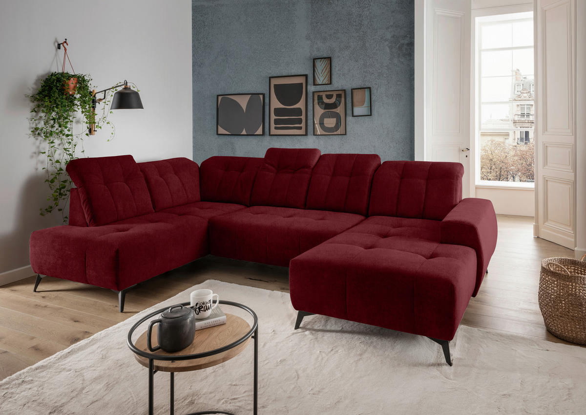 WOHNLANDSCHAFT in Mikrofaser Bordeaux  - Bordeaux/Schwarz, Modern, Textil/Metall (200/337/180cm) - Livetastic