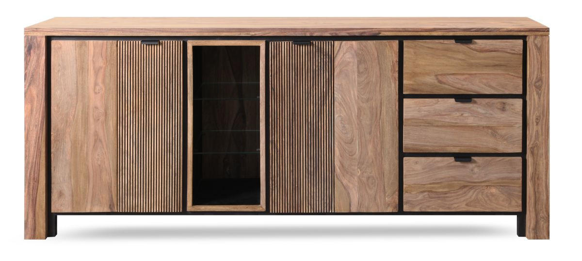 KOMODA, sheesham, přírodní barvy, 200/85/40 cm - černá/barvy sheesham, Moderní, kov/dřevo (200/85/40cm) - Livetastic