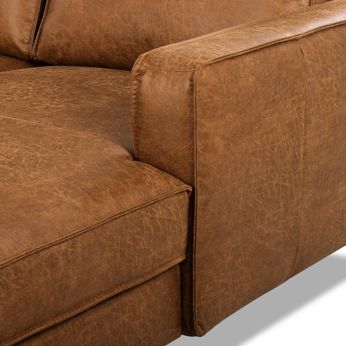 ECKSOFA Hellbraun Echtleder Lederlook Rücken echt  - Hellbraun/Schwarz, Design, Leder/Textil (166/238cm) - Livetastic
