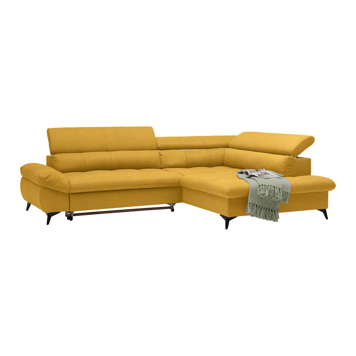 ECKSOFA in Chenille Senfgelb  - Senfgelb/Schwarz, Modern, Textil/Metall (296/201cm) - Livetastic