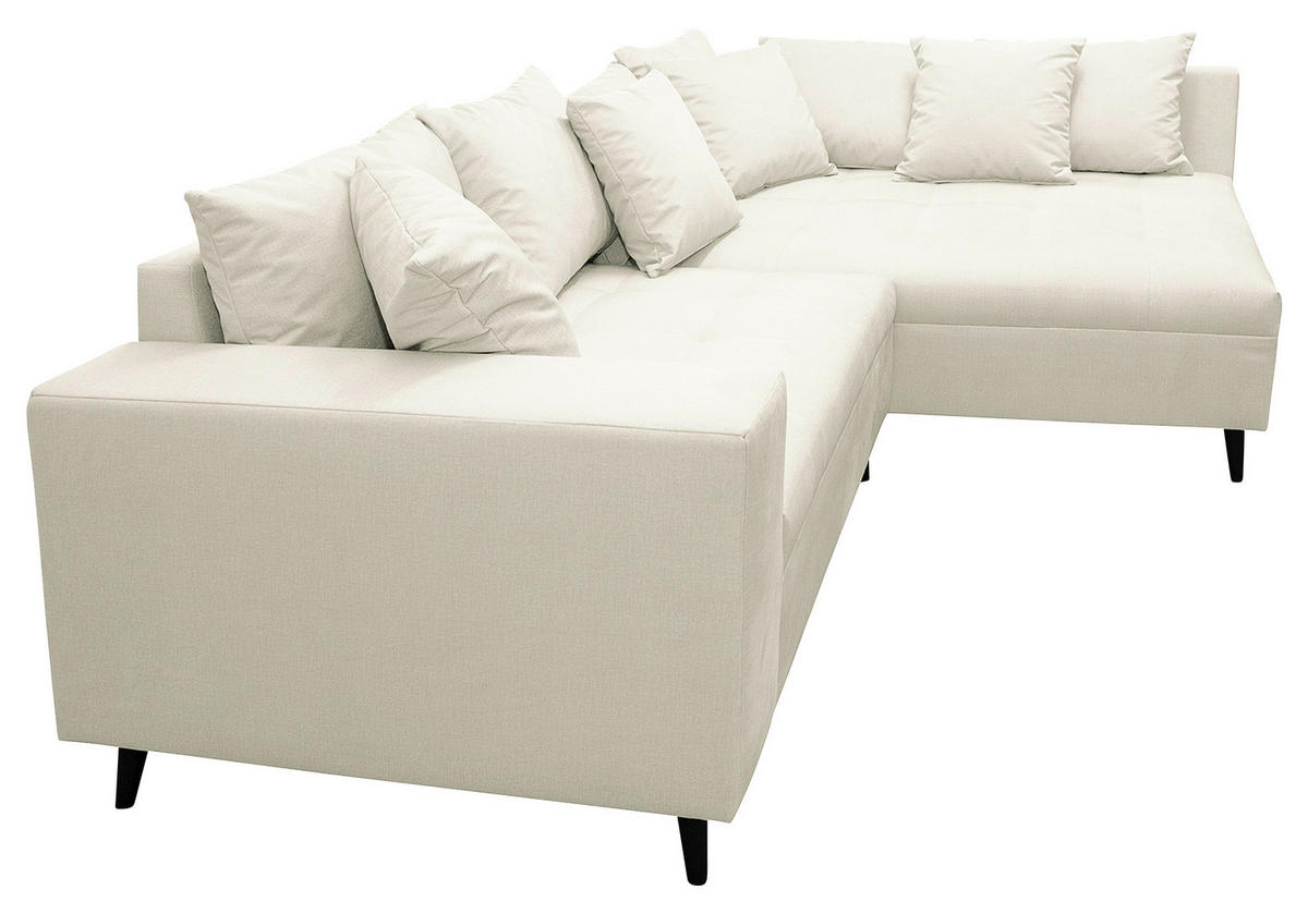 Ecksofa inkl. Hocker in Mikrofaser Hellgrau  - Hellgrau/Schwarz, Design, Holz/Textil (247/174cm) - MID.YOU