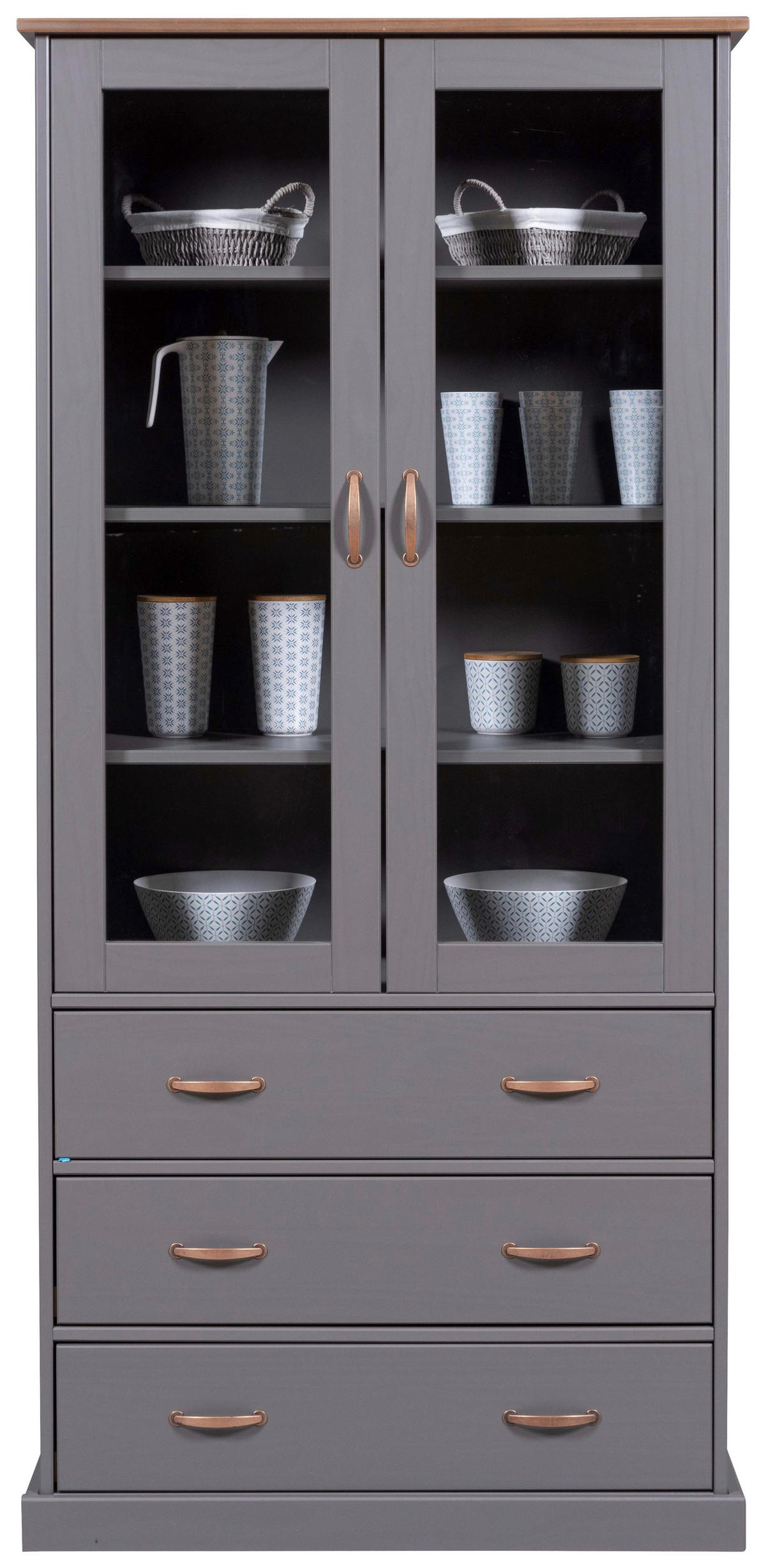 VITRINE  in massiv Kiefer Braun, Grau  - Braun/Grau, KONVENTIONELL, Holz (190/90/38,4cm) - MID.YOU