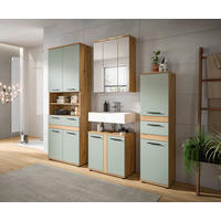 BADEZIMMER 4-teilig  in 195 cm  - Salbeigrün/Schwarz, Trend, Glas/Holzwerkstoff (195cm) - MID.YOU