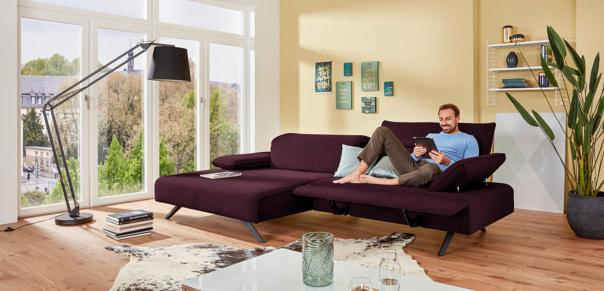 ECKSOFA in Flachgewebe Lila  166/280 cm  - Anthrazit/Lila, Design, Textil/Metall (166/280cm) - Johann Jakob