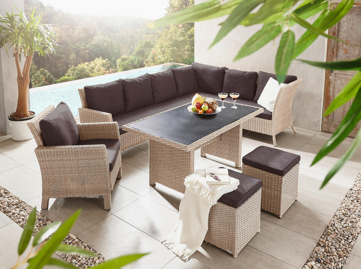 LOUNGEHOCKER 42/41/42 cm Aluminium  - Beige/Braun, LIFESTYLE, Kunststoff/Textil (42/41/42cm) - Ambia Garden