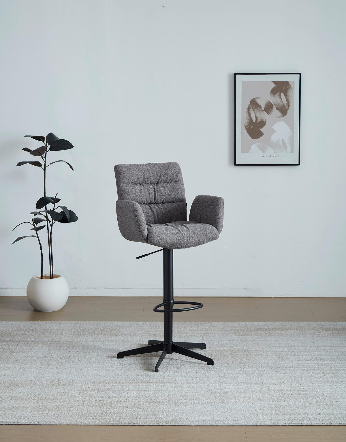 BARHOCKER Leinenoptik Schwarz, Cappuccino Stahl Sitzfläche 360° drehbar  - Schwarz/Cappuccino, Design, Textil/Metall (58/107-125/57cm) - Dieter Knoll