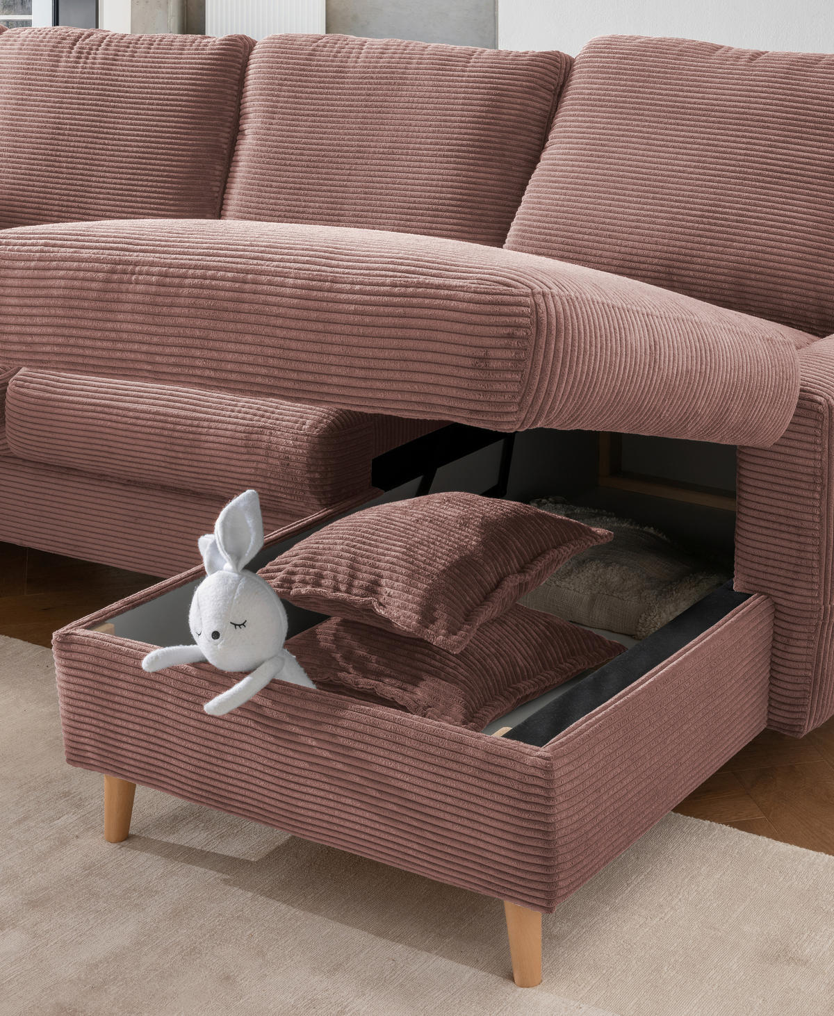 ECKSOFA in Cord Rosa  - Naturfarben/Rosa, Design, Holz/Textil (228/150cm) - P & B