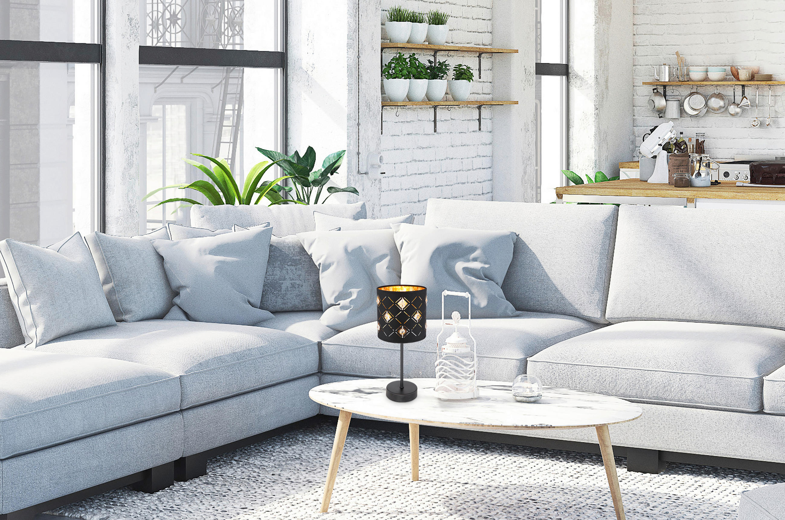 Veioză - străveziu/auriu, Design, plastic/metal (15/35cm)