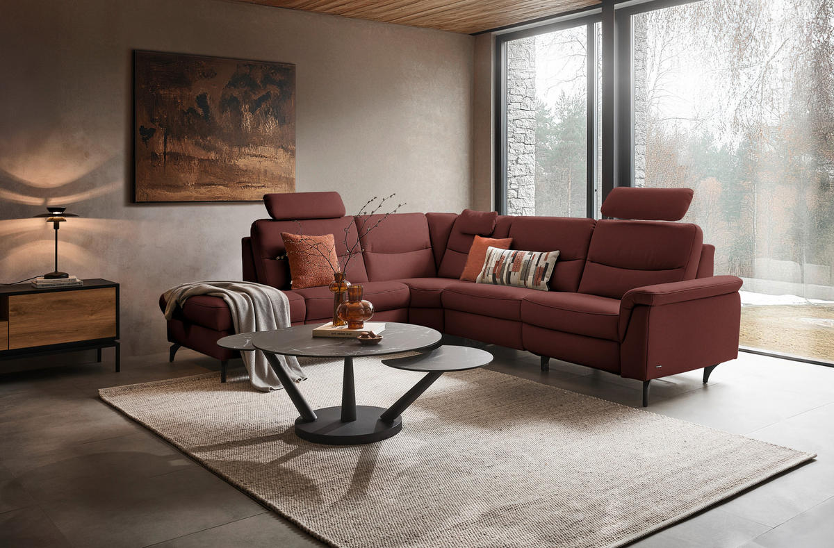 ECKSOFA  in Echtleder Rotbraun  249/280 cm  - Rotbraun/Anthrazit, Design, Leder/Metall (249/280cm) - Himolla Komfortklass