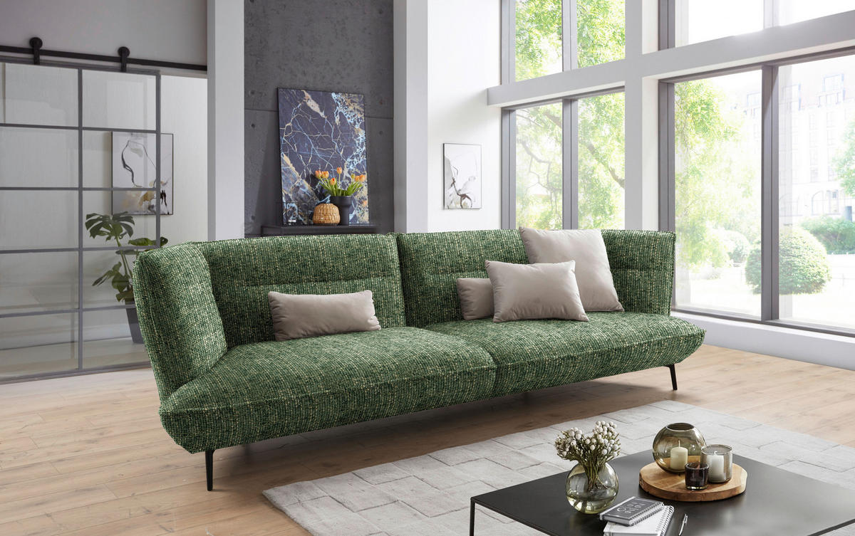 MEGASOFA in Flachgewebe Olivgrün  - Schwarz/Olivgrün, Design, Holzwerkstoff/Textil (339/92/99cm) - Moderano