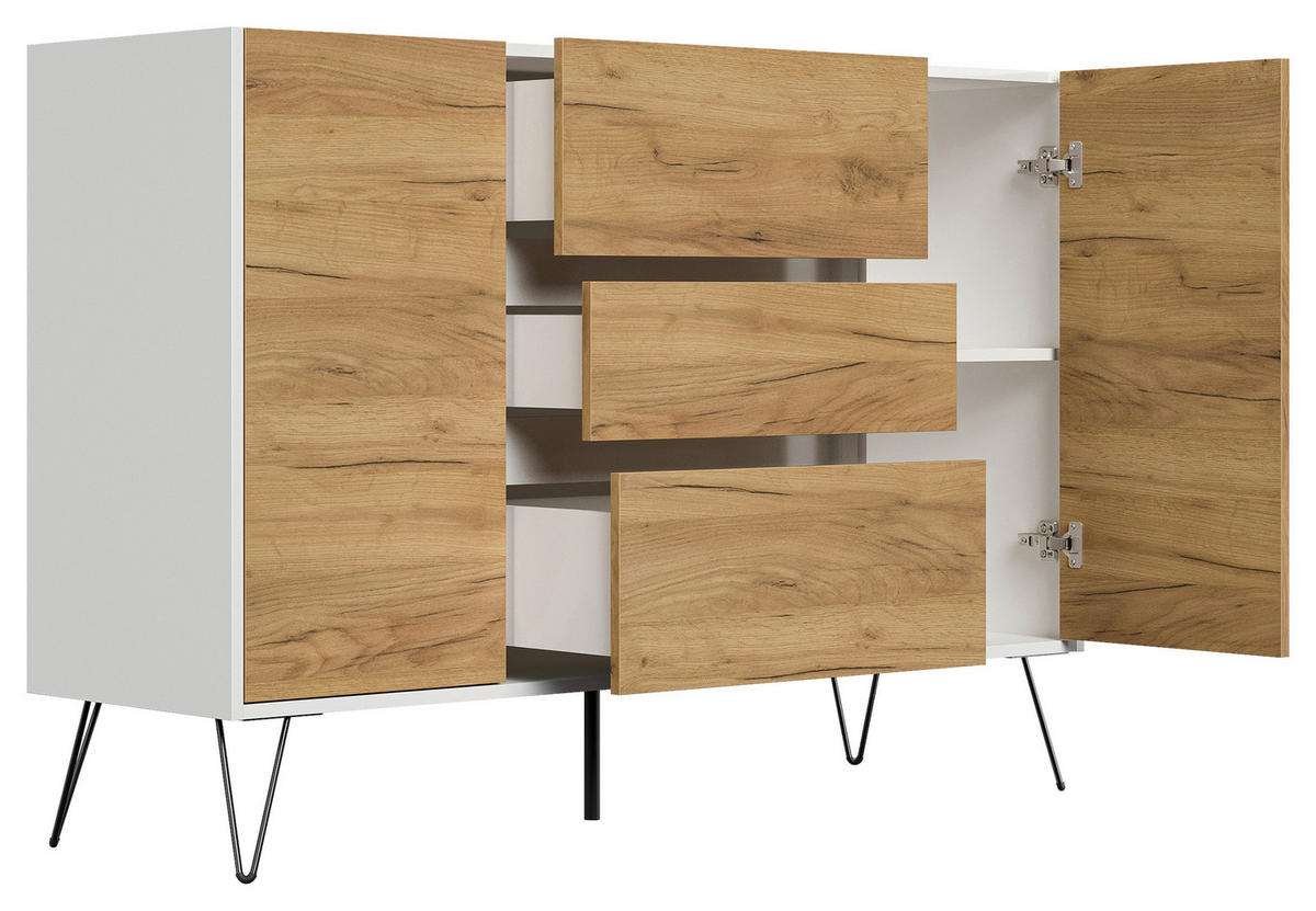 SIDEBOARD Posseik Industrial 140/93,6/42 cm 3 Schublade(n)  - Elfenbein/Eichefarben, Design, Holzwerkstoff/Metall (140/93,6/42cm) - P & B