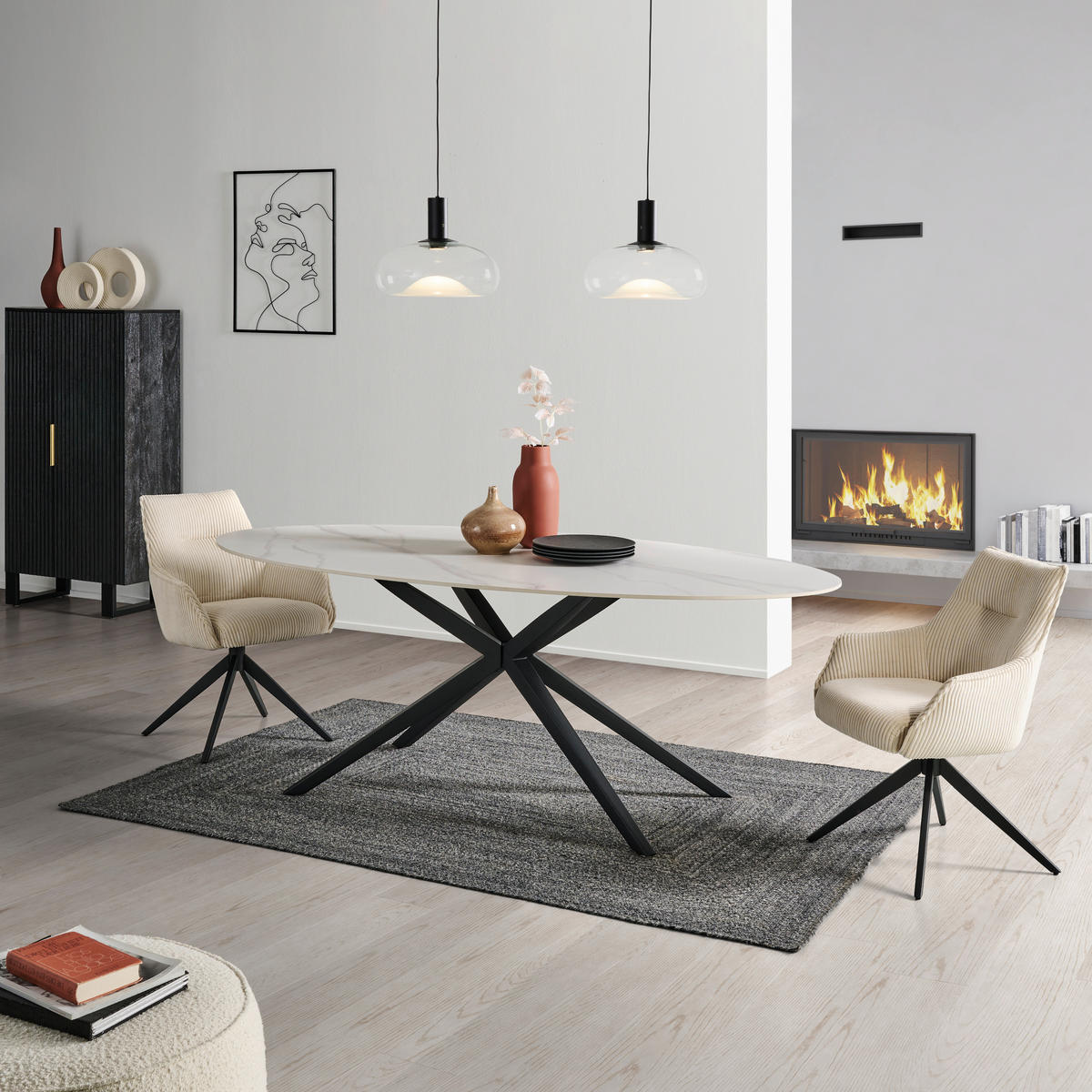 ARMLEHNSTUHL  in Eisen Cord  - Beige/Schwarz, LIFESTYLE, Textil/Metall (61/87/65cm) - MID.YOU