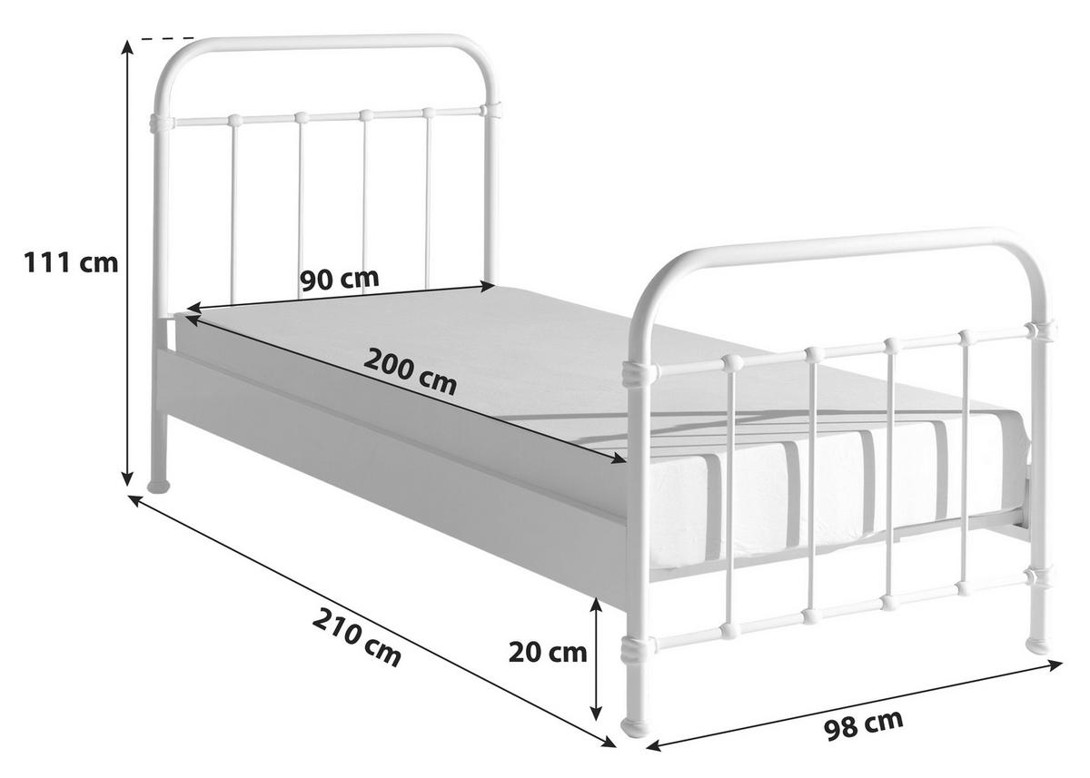 KINDER-/JUNIORBETT - Weiß, ROMANTIK / LANDHAUS, Holzwerkstoff/Metall (90/200cm) - MID.YOU