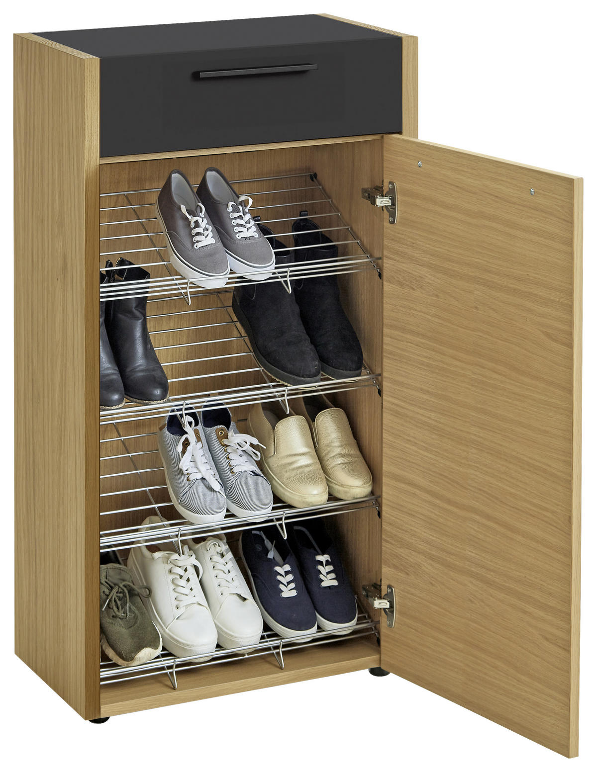 SCHUHSCHRANK Eiche, Balkeneiche furniert Schwarz, Eichefarben  - Eichefarben/Schwarz, Design, Holz/Kunststoff (61/103/37cm)