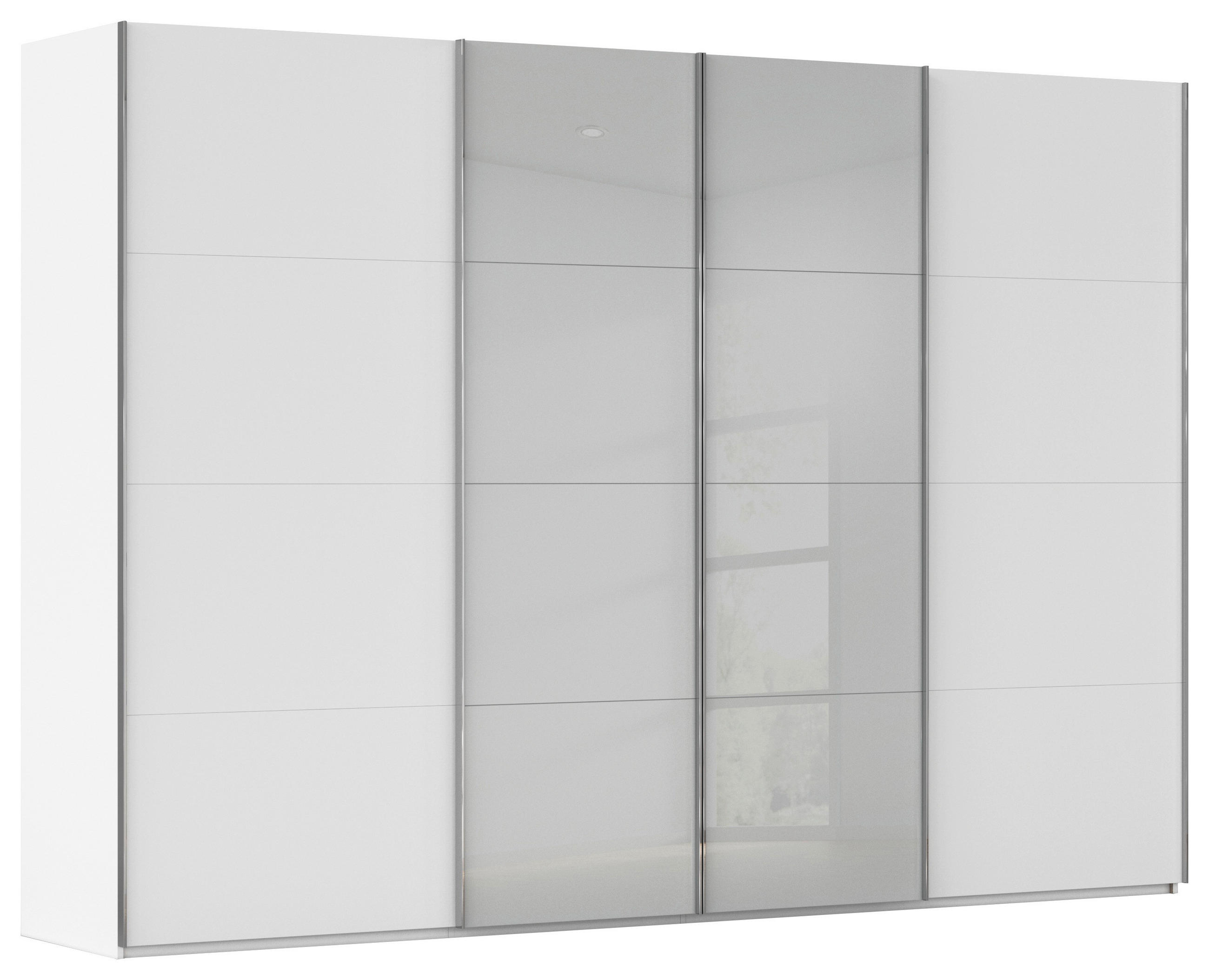 SCHWEBETÜRENSCHRANK 316/223/68 cm 4-türig Grau, Weiß  - Chromfarben/Weiß, KONVENTIONELL, Glas/Holzwerkstoff (316/223/68cm) - Novel