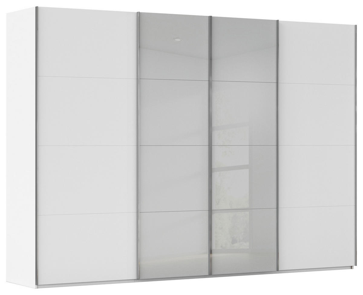 SCHWEBETÜRENSCHRANK 316/235/68 cm 4-türig Grau, Weiß  - Chromfarben/Weiß, KONVENTIONELL, Glas/Holzwerkstoff (316/235/68cm) - Novel