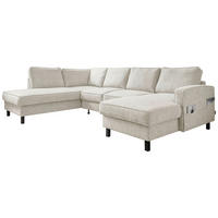 WOHNLANDSCHAFT in Struktur Beige  - Beige/Schwarz, Holz/Textil (198/298/148cm) - MID.YOU