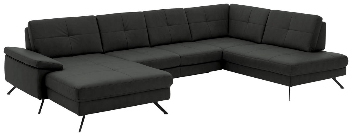 WOHNLANDSCHAFT in Lederlook, Mikrofaser Dunkelgrau  - Dunkelgrau/Schwarz, Design, Textil/Metall (179/343/220cm) - Beldomo System
