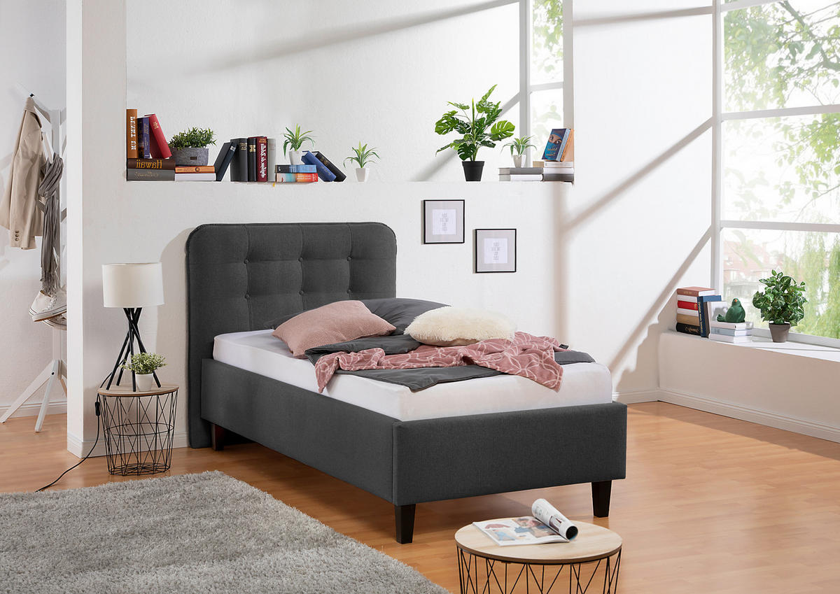 POLSTERBETT 100/200 cm,  in Anthrazit,  - Anthrazit/Schwarz, MODERN, Holz/Textil (100/200cm) - Livetastic