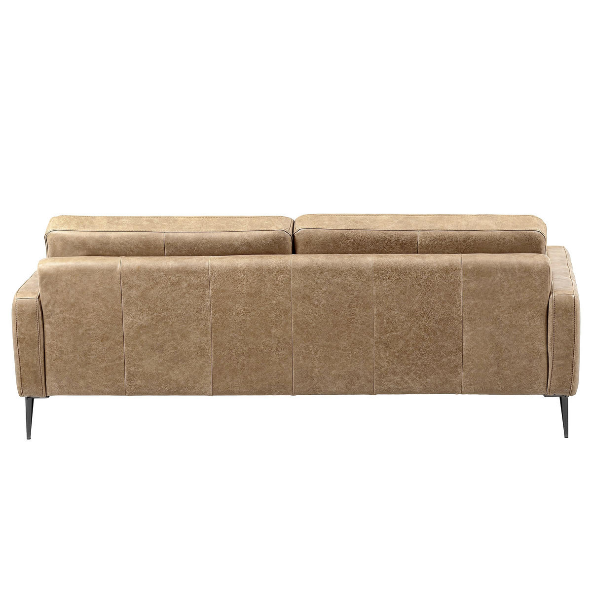 3,5-SITZER SPRING in Lederlook Echtleder Beige  - Beige/Schwarzchrom, Design, Leder/Textil (207/85/92cm) - Livetastic