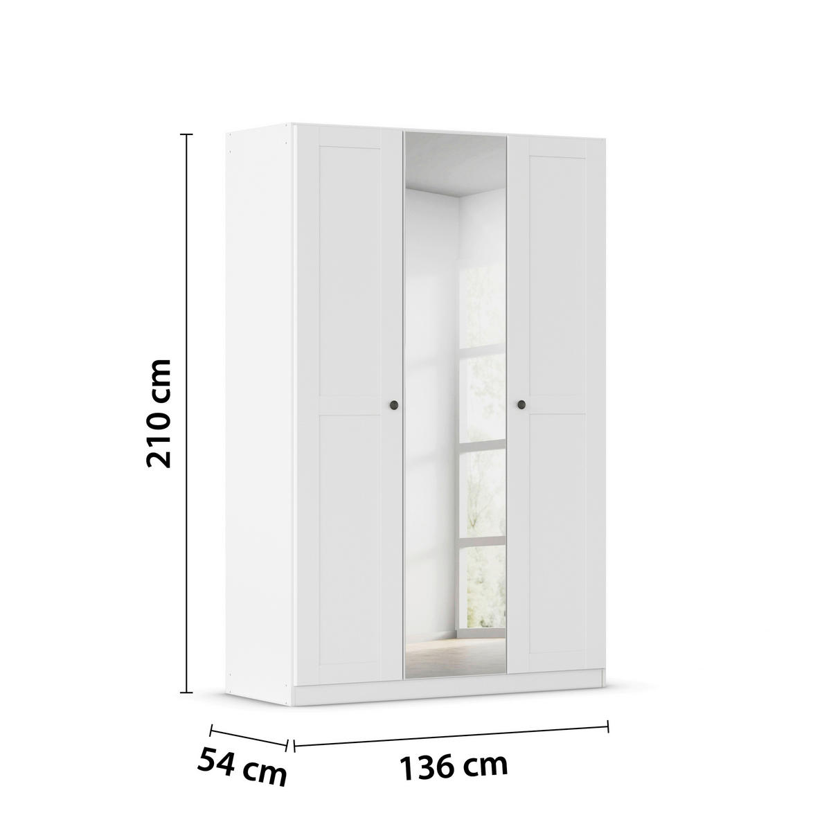 DREHTÜRENSCHRANK 135/210/54 cm,  in Weiß, 3-türig  - Schwarz/Weiß, KONVENTIONELL, Glas/Holzwerkstoff (135/210/54cm) - home24