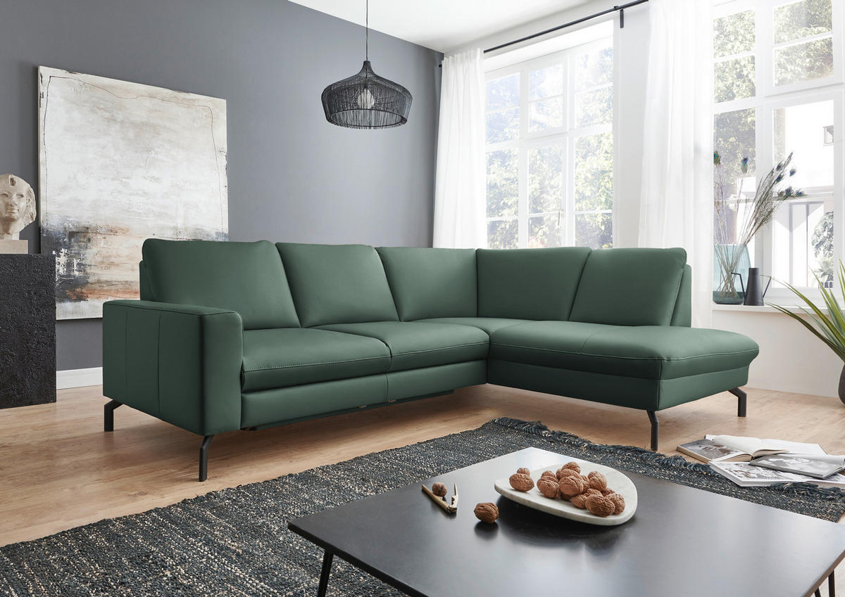ECKSOFA in Echtleder Opal  - Opal/Schwarz, Design, Leder/Metall (250/194cm) - Beldomo Premium