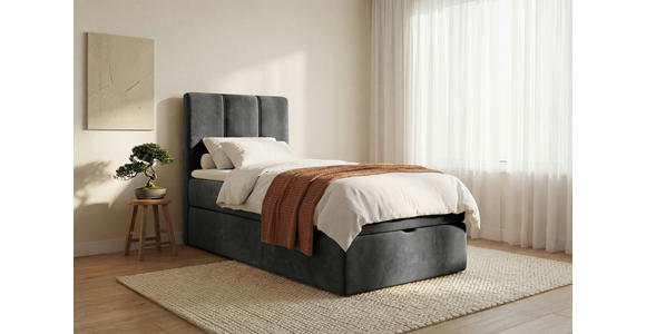 BOXBETT 70/200 cm,  in Anthrazit, Matratze, gepolstertes Kopfteil, Bettkasten, Topper, H3 = fest  - Anthrazit/Schwarz, Design, Holzwerkstoff/Kunststoff (70/200cm) - Esposa