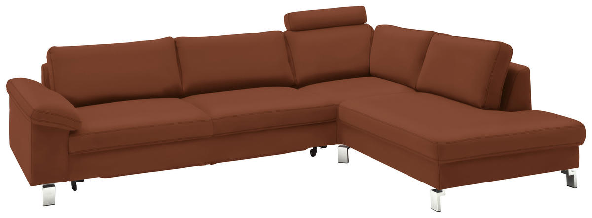 ECKSOFA in Echtleder Braun  - Chromfarben/Braun, Design, Leder/Metall (281/200cm) - Pure Home Lifestyle