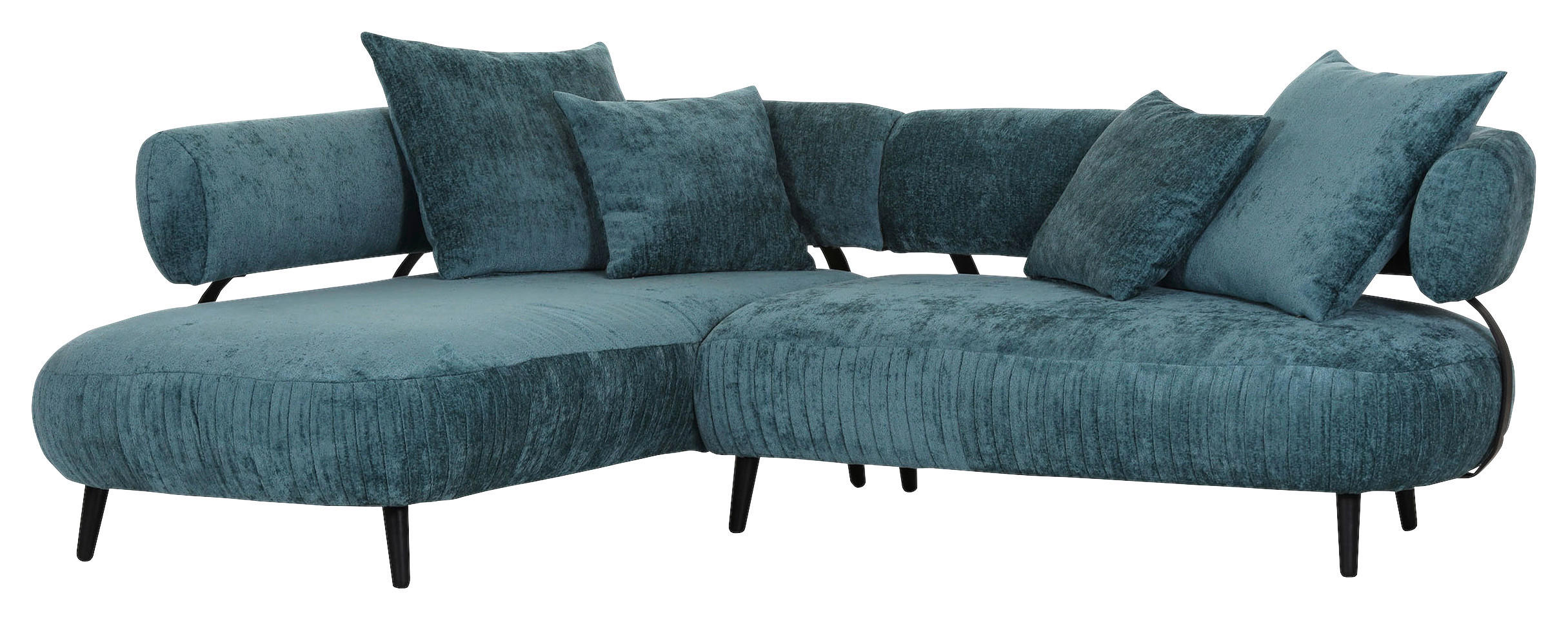 ECKSOFA in Chenille Türkis  200/265 cm  - Türkis/Schwarz, Design, Holz/Textil (200/265cm) - Landscape