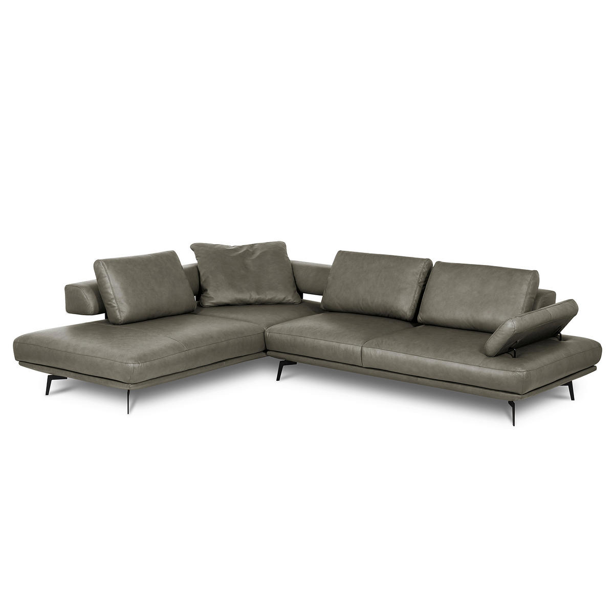 ECKSOFA Grau Echtleder  - Schwarz/Grau, Design, Leder/Metall (237/306cm) - Livetastic