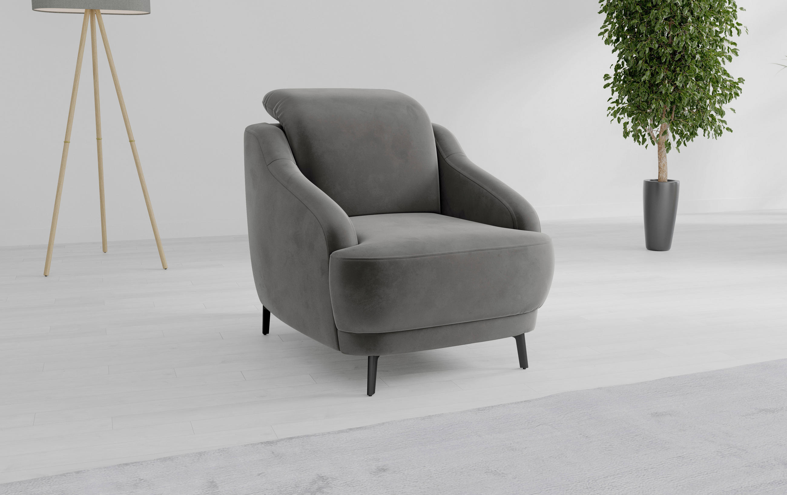 SESSEL in Samt Grau - Schwarz/Grau, MODERN, Textil/Metall (87/93/104cm) - Sit & More